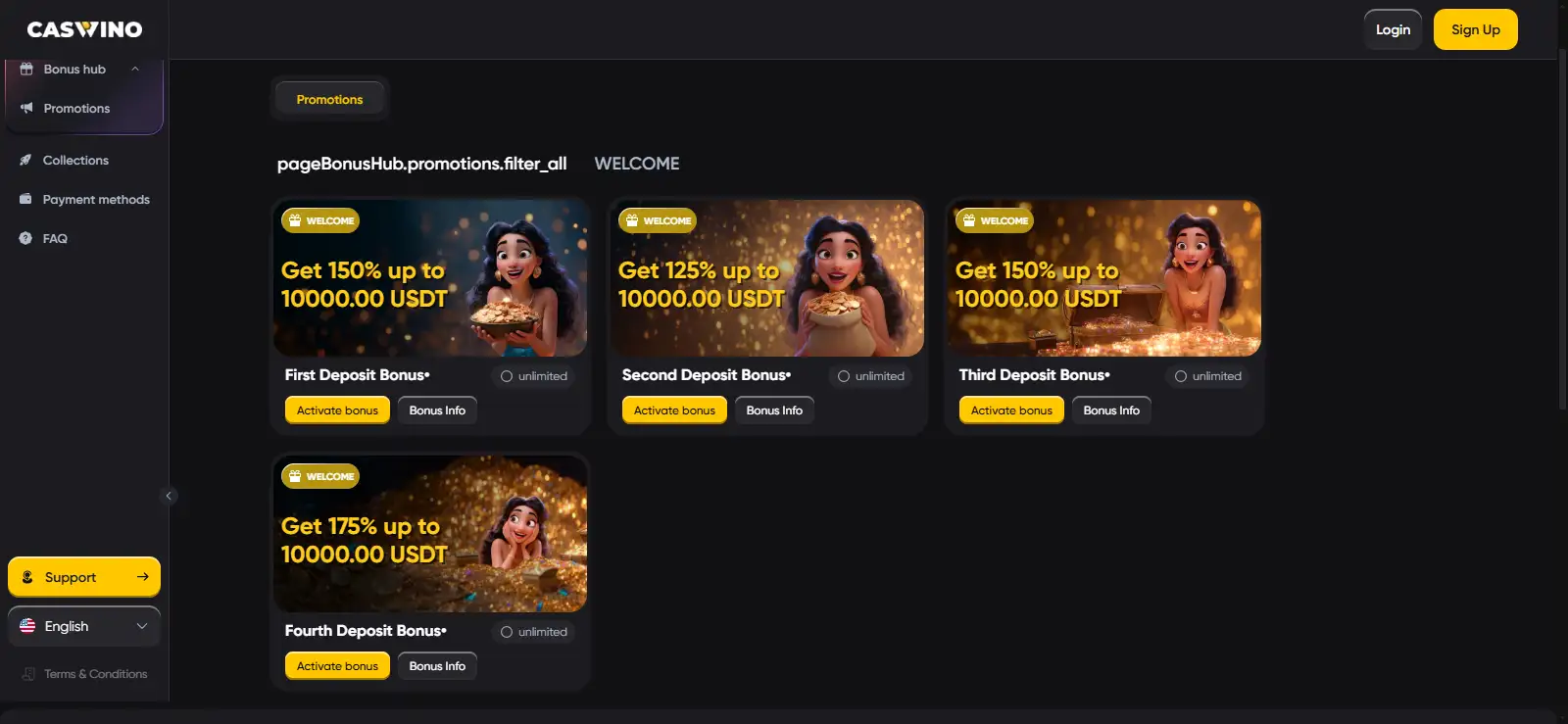 Caswino promotions area showing an offer and its terms