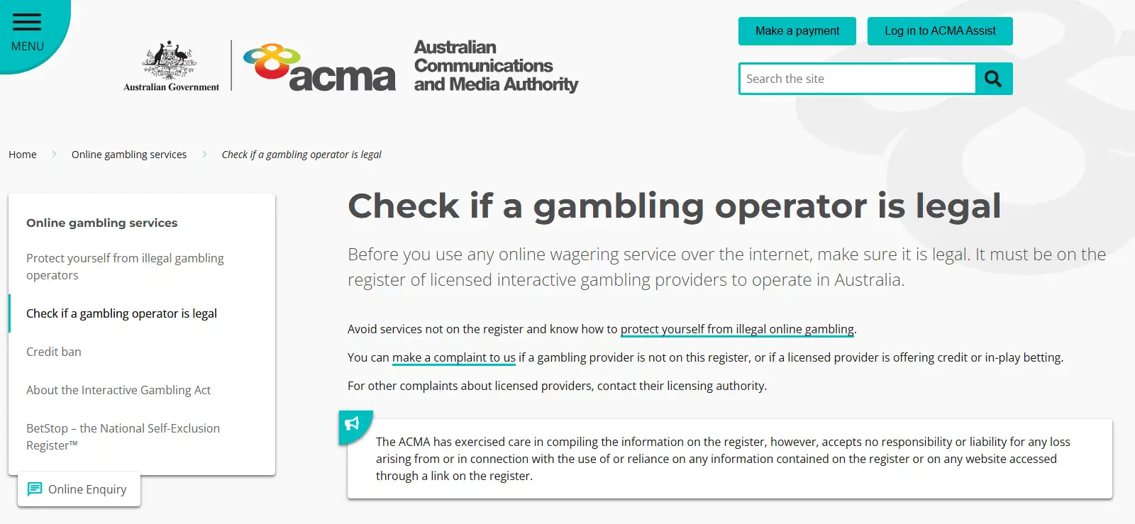 ACMA register of Australian-licensed interactive wagering providers